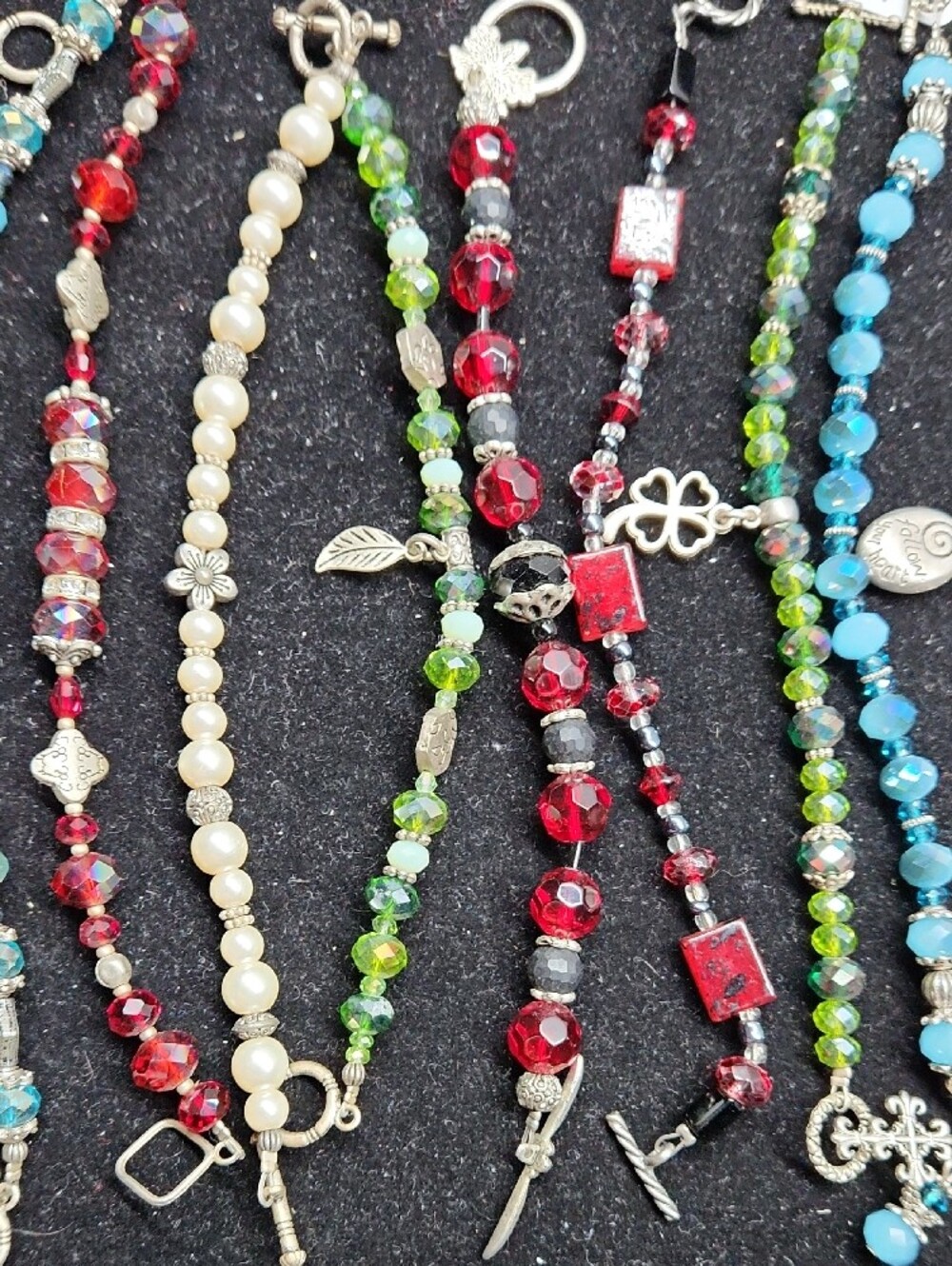 Multicolor Beaded Women's Bracelet Set - Elegant Gem and Pearl Accents - Picture 7 of 9